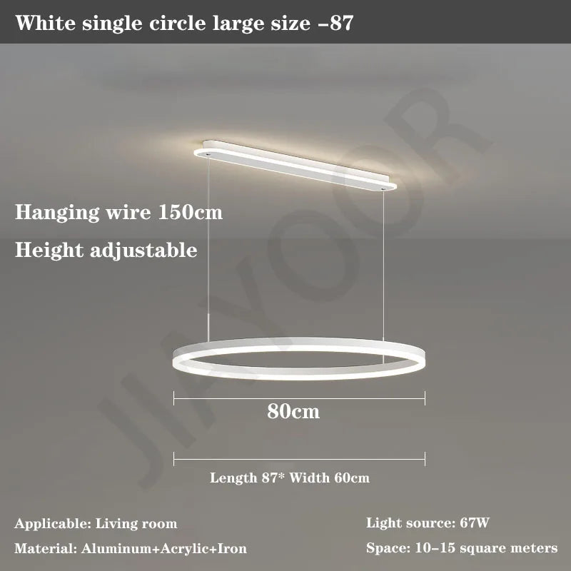 Modern Led Ring Chandelier Dimmable Black Gold Minimalist Decor for Table Dining Living Room Pendant Lamps Home Hanging Lighting