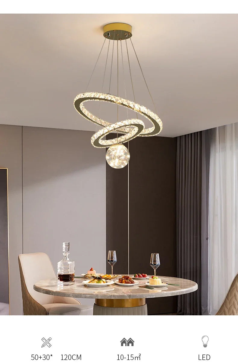 Designer Deluxe Remote Control Crystal LED Pendant Lamp Living Restaurant Bedroom Kitchen Dimmable Chandelier Home Decor Light