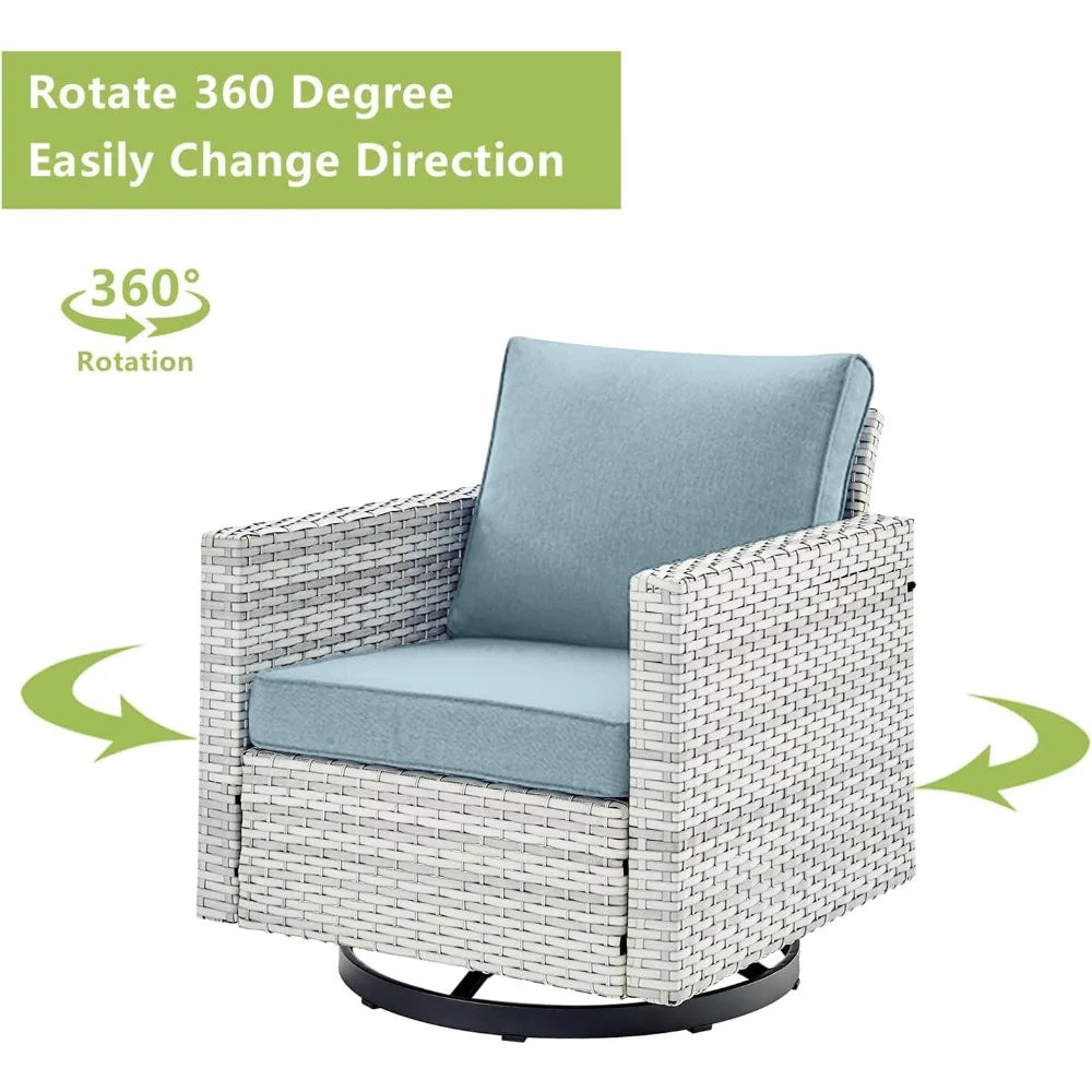 Wicker Outdoor Patio Furniture Set, with 2 Swivel Rocker Chairs,2 Rattan Ottoman and 1 Metal Side Table, 5 Conversation Sets
