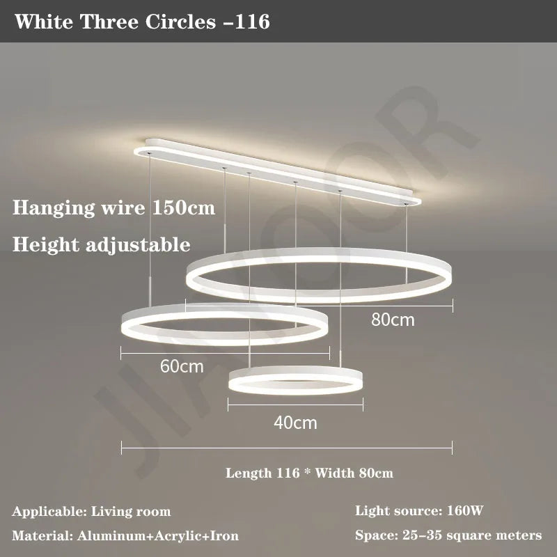 Modern Led Ring Chandelier Dimmable Black Gold Minimalist Decor for Table Dining Living Room Pendant Lamps Home Hanging Lighting