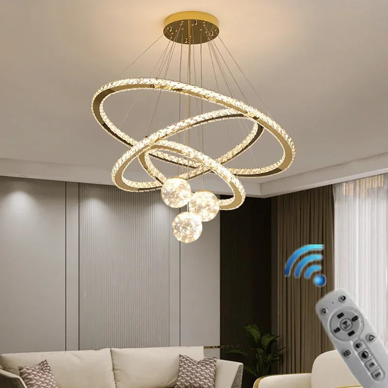 Designer Deluxe Remote Control Crystal LED Pendant Lamp Living Restaurant Bedroom Kitchen Dimmable Chandelier Home Decor Light