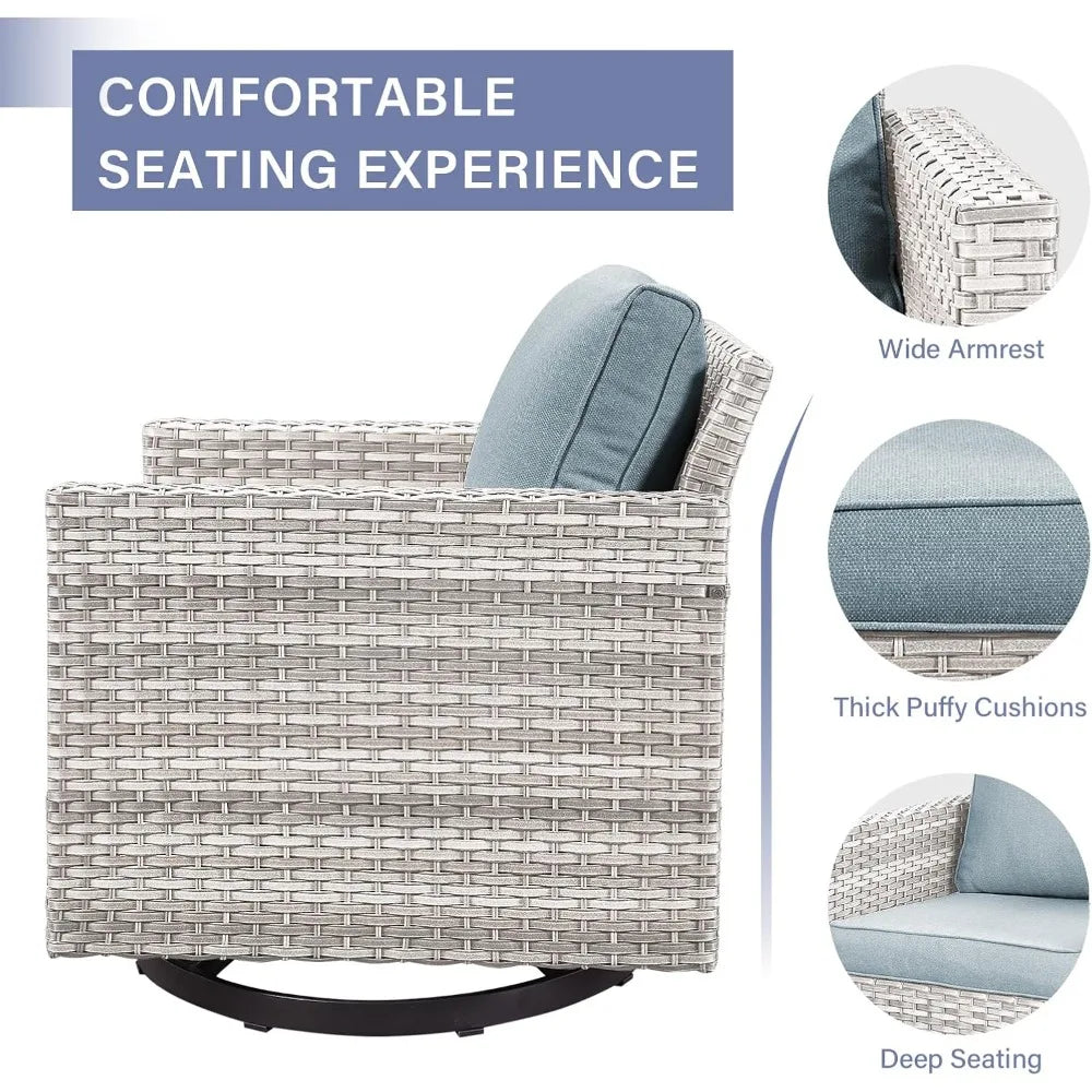 Wicker Outdoor Patio Furniture Set, with 2 Swivel Rocker Chairs,2 Rattan Ottoman and 1 Metal Side Table, 5 Conversation Sets