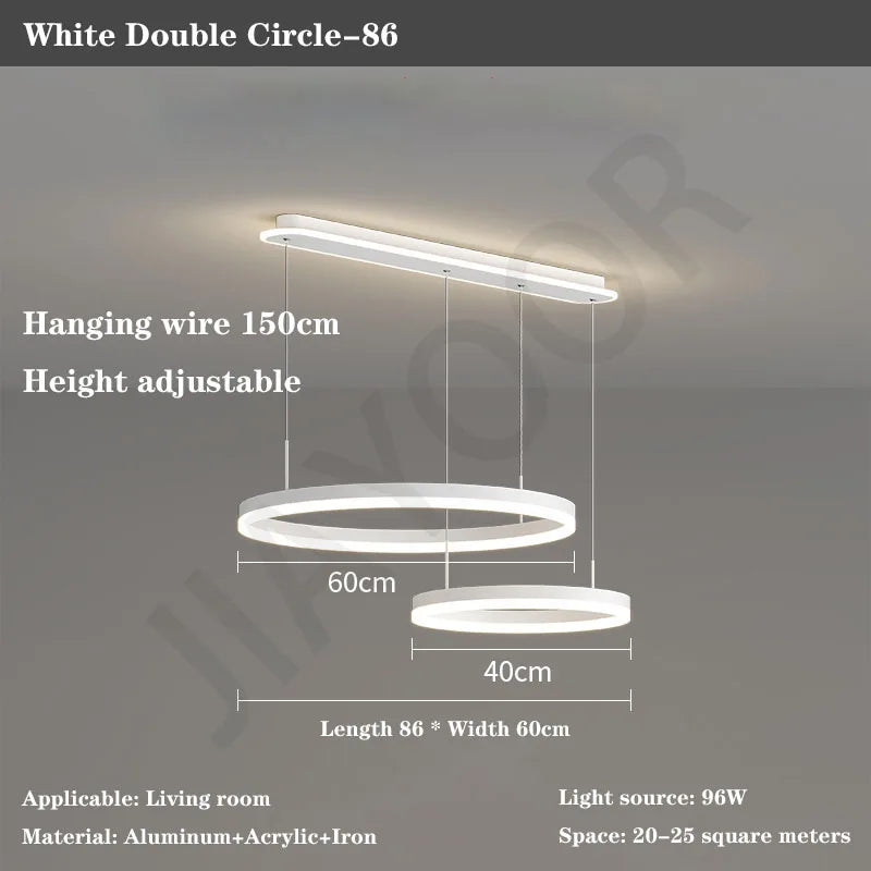 Modern Led Ring Chandelier Dimmable Black Gold Minimalist Decor for Table Dining Living Room Pendant Lamps Home Hanging Lighting