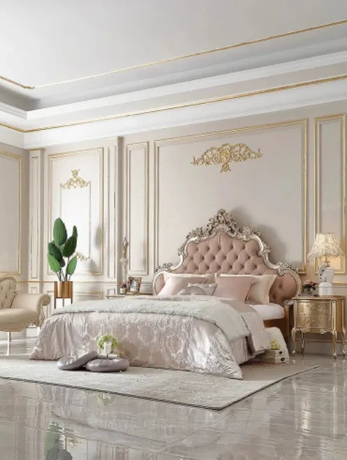 Pretty King Size Bed Frame French Style Pink Queen Bed Princess Modern Letto Matrimoniale Bedroom Furniture Luxury