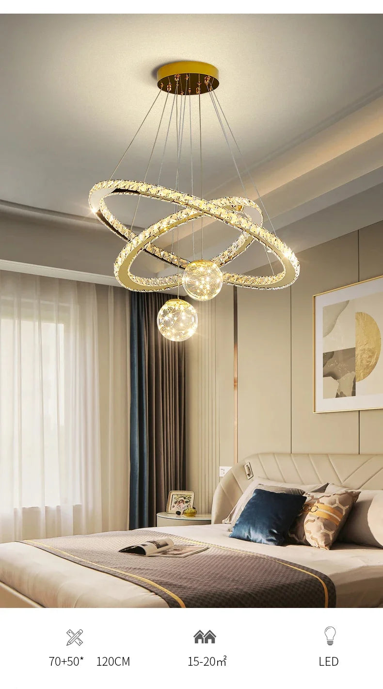 Designer Deluxe Remote Control Crystal LED Pendant Lamp Living Restaurant Bedroom Kitchen Dimmable Chandelier Home Decor Light