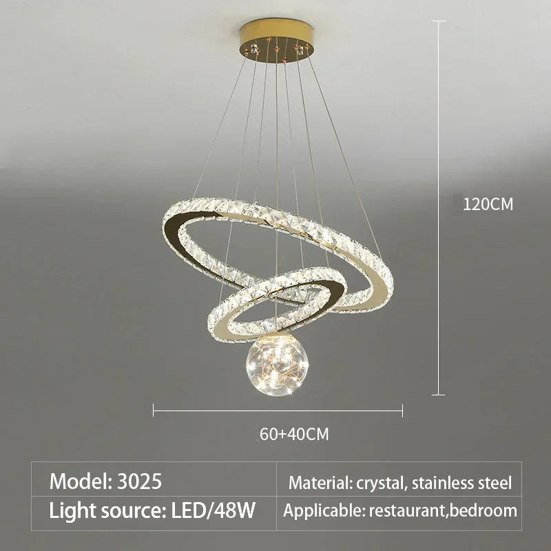 Designer Deluxe Remote Control Crystal LED Pendant Lamp Living Restaurant Bedroom Kitchen Dimmable Chandelier Home Decor Light