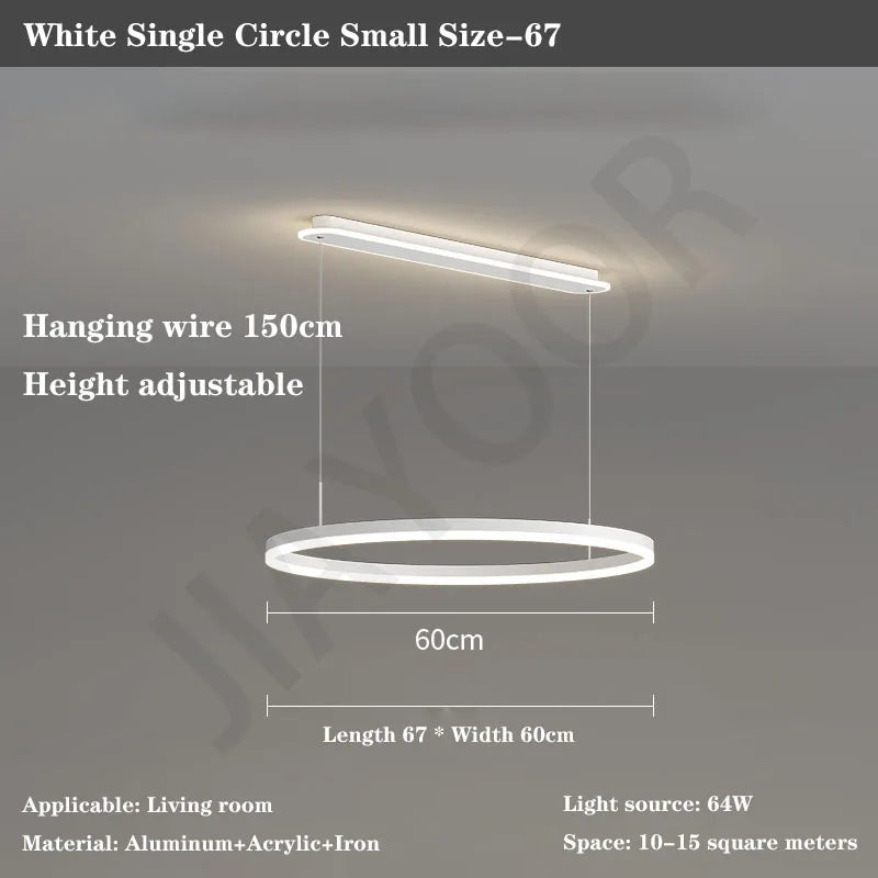 Modern Led Ring Chandelier Dimmable Black Gold Minimalist Decor for Table Dining Living Room Pendant Lamps Home Hanging Lighting