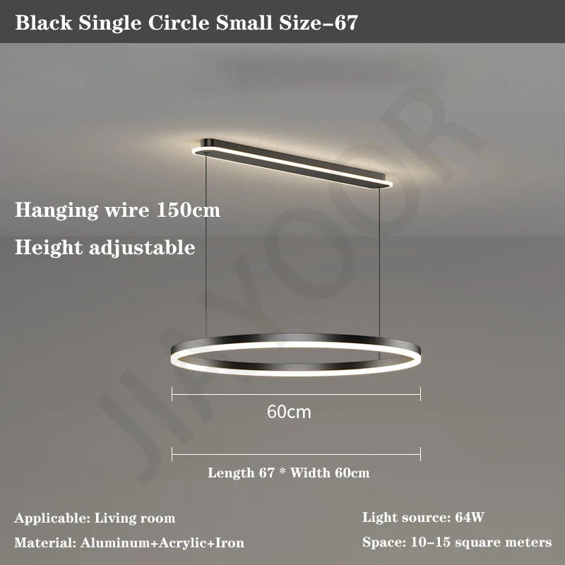 Modern Led Ring Chandelier Dimmable Black Gold Minimalist Decor for Table Dining Living Room Pendant Lamps Home Hanging Lighting