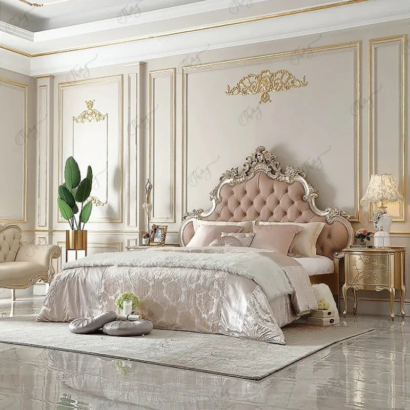 Pretty King Size Bed Frame French Style Pink Queen Bed Princess Modern Letto Matrimoniale Bedroom Furniture Luxury