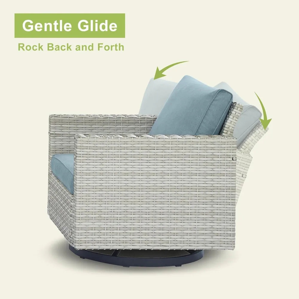 Wicker Outdoor Patio Furniture Set, with 2 Swivel Rocker Chairs,2 Rattan Ottoman and 1 Metal Side Table, 5 Conversation Sets
