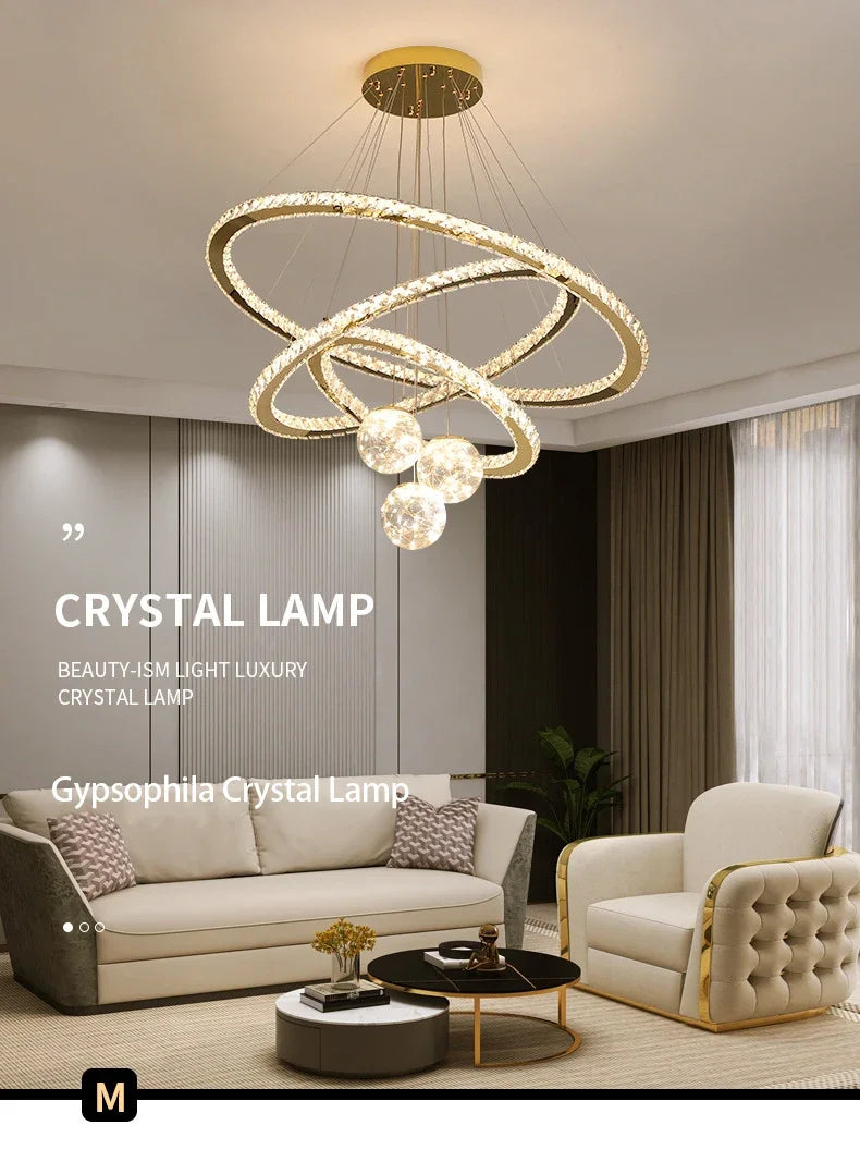 Designer Deluxe Remote Control Crystal LED Pendant Lamp Living Restaurant Bedroom Kitchen Dimmable Chandelier Home Decor Light