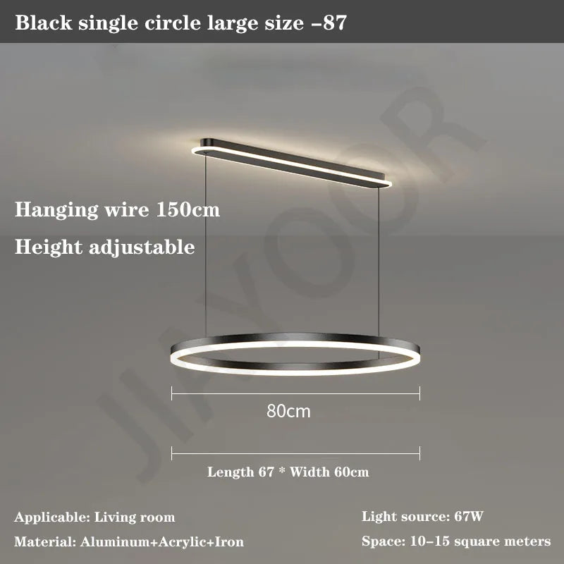 Modern Led Ring Chandelier Dimmable Black Gold Minimalist Decor for Table Dining Living Room Pendant Lamps Home Hanging Lighting