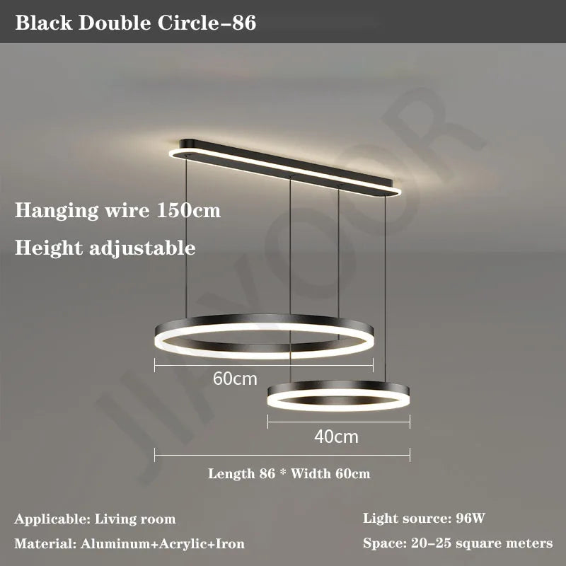 Modern Led Ring Chandelier Dimmable Black Gold Minimalist Decor for Table Dining Living Room Pendant Lamps Home Hanging Lighting