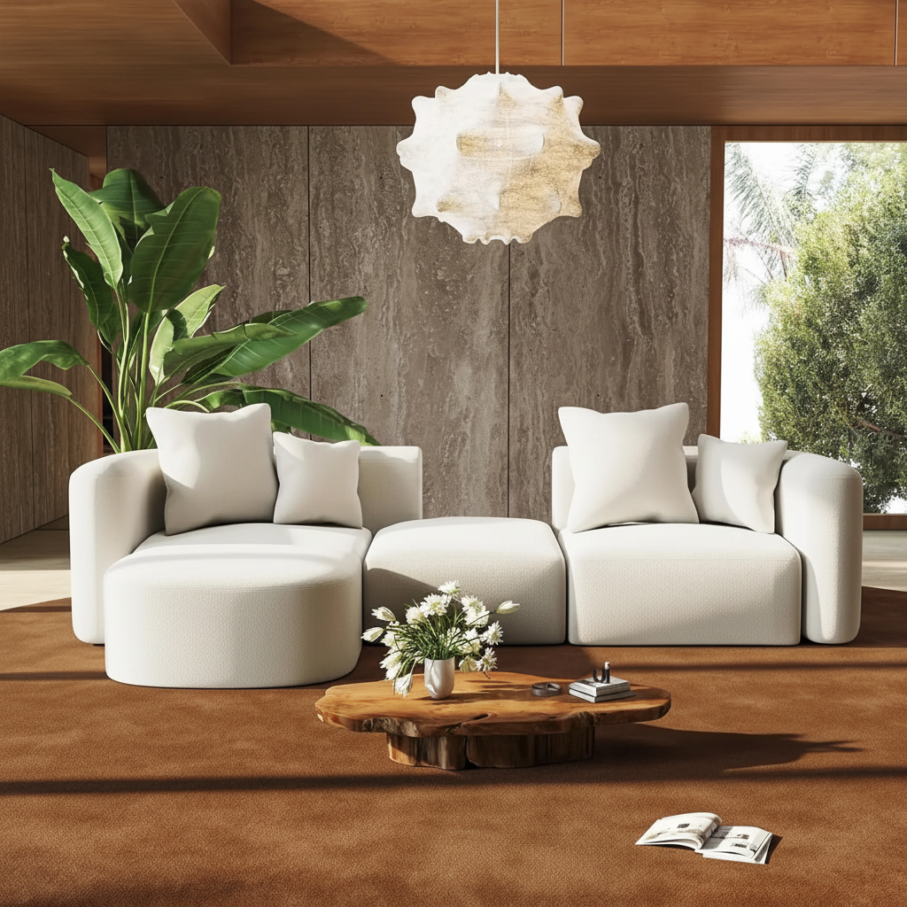 8K Luxury Ivory White Living Room