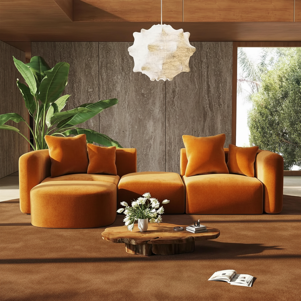 8K Luxury Orange Living Room
