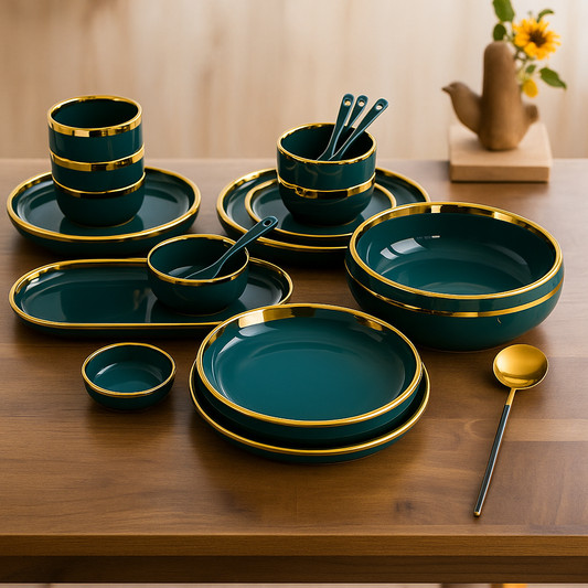 Gilt Rim Green Dinnerware Set