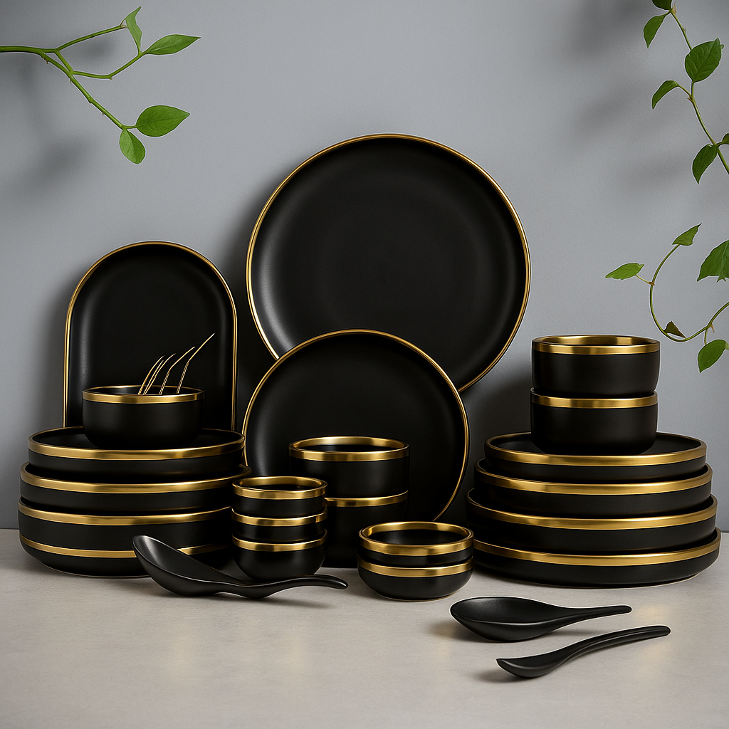 Gilt Rim Black Dinnerware Set