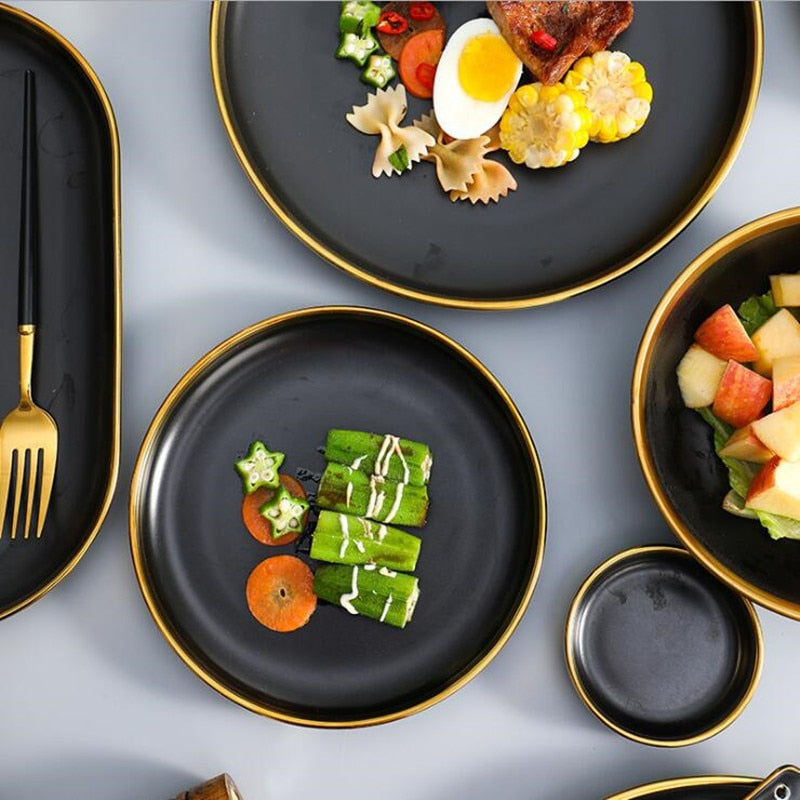 Gilt Rim Black Dinnerware Set