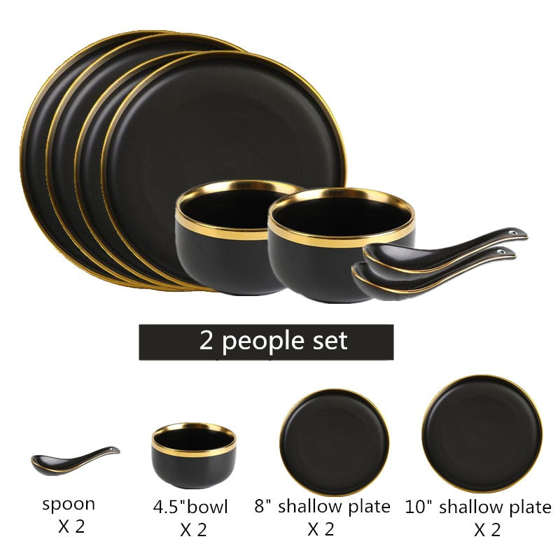 Gilt Rim Black Dinnerware Set