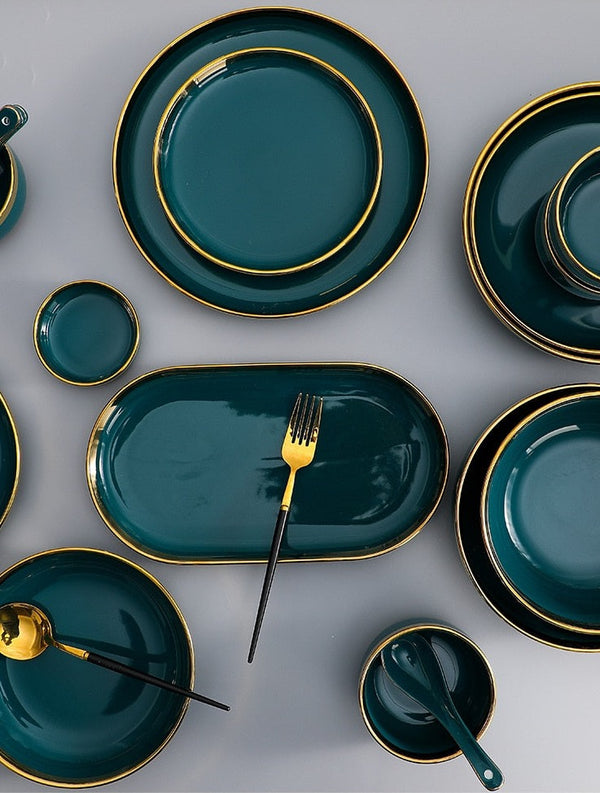 Gilt Rim Green Dinnerware Set