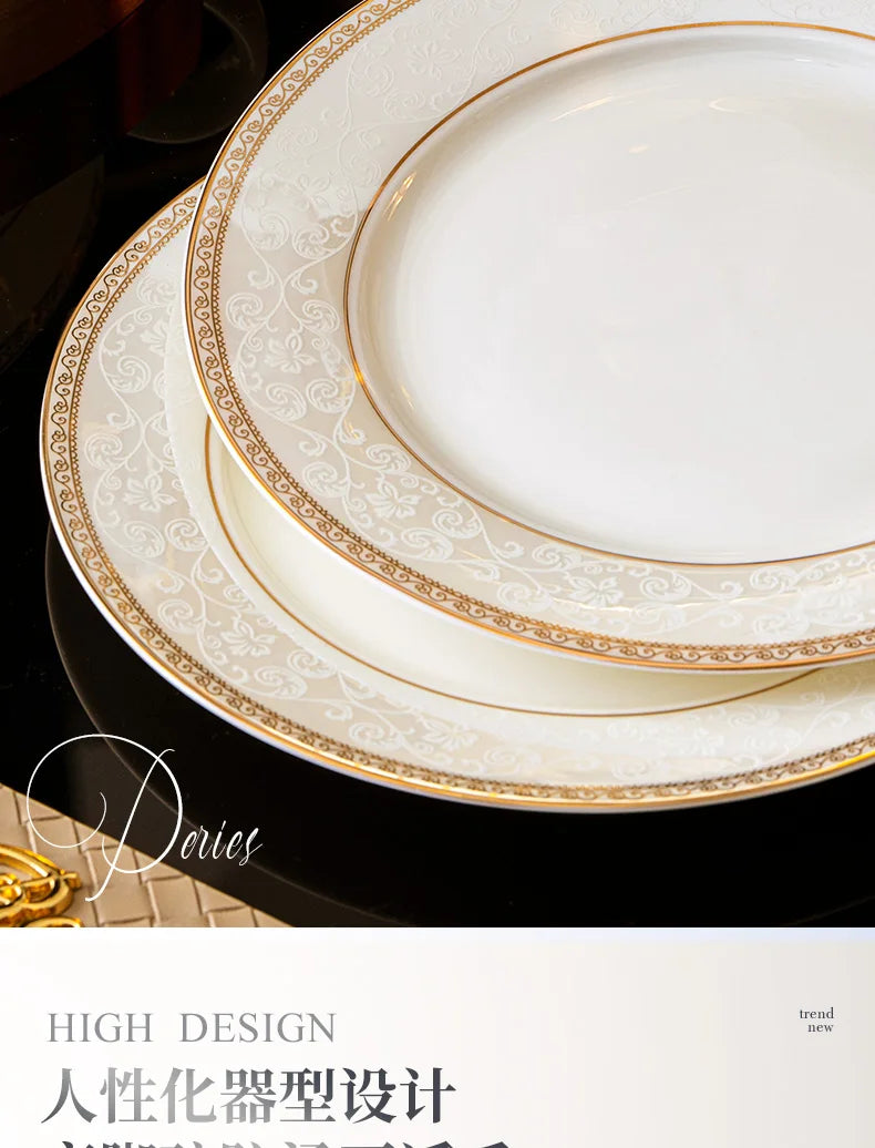 Moving House Tableware Set Bone China 2025 New Tableware Set High-end Luxury Jingdezhen Ceramic Bowls And Plates Home Products