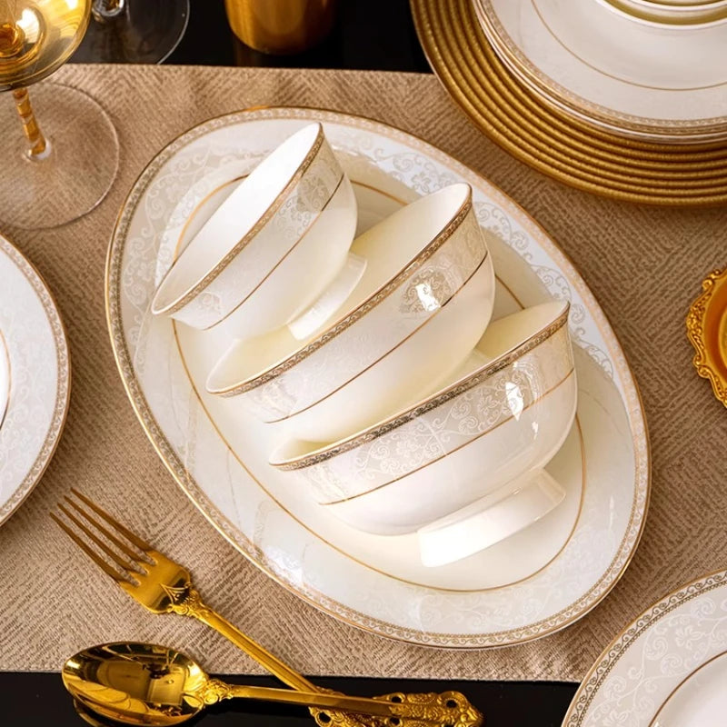 Moving House Tableware Set Bone China 2025 New Tableware Set High-end Luxury Jingdezhen Ceramic Bowls And Plates Home Products