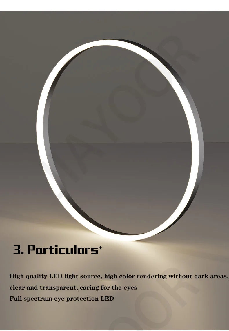 Modern Led Ring Chandelier Dimmable Black Gold Minimalist Decor for Table Dining Living Room Pendant Lamps Home Hanging Lighting