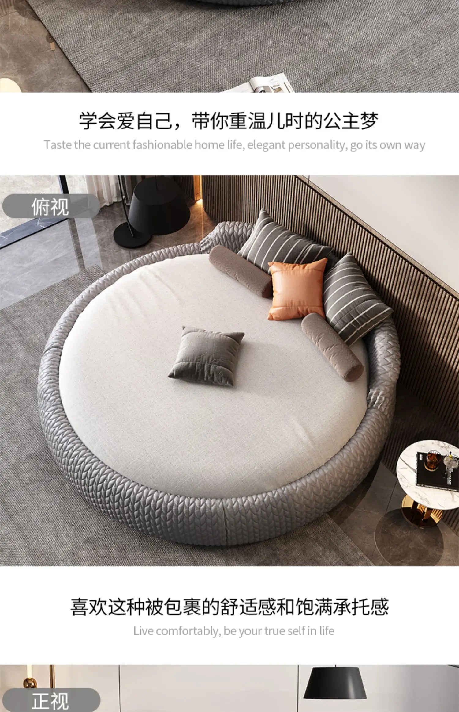 Home 180 200 220 cm Luxury Fabric round Double bed 2 people full size bed frame queen bedroom beds frames bedroom furniture