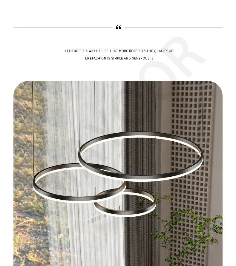 Modern Led Ring Chandelier Dimmable Black Gold Minimalist Decor for Table Dining Living Room Pendant Lamps Home Hanging Lighting