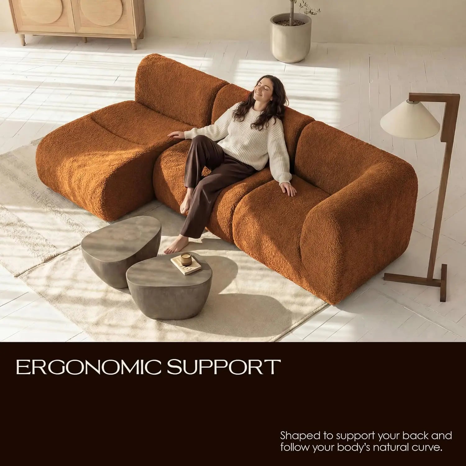 Sectional Sofa with Chaise, Boneless 3 Seater Modular Couch, Reversible L-Shaped Couches with Deep Seat,, Customized