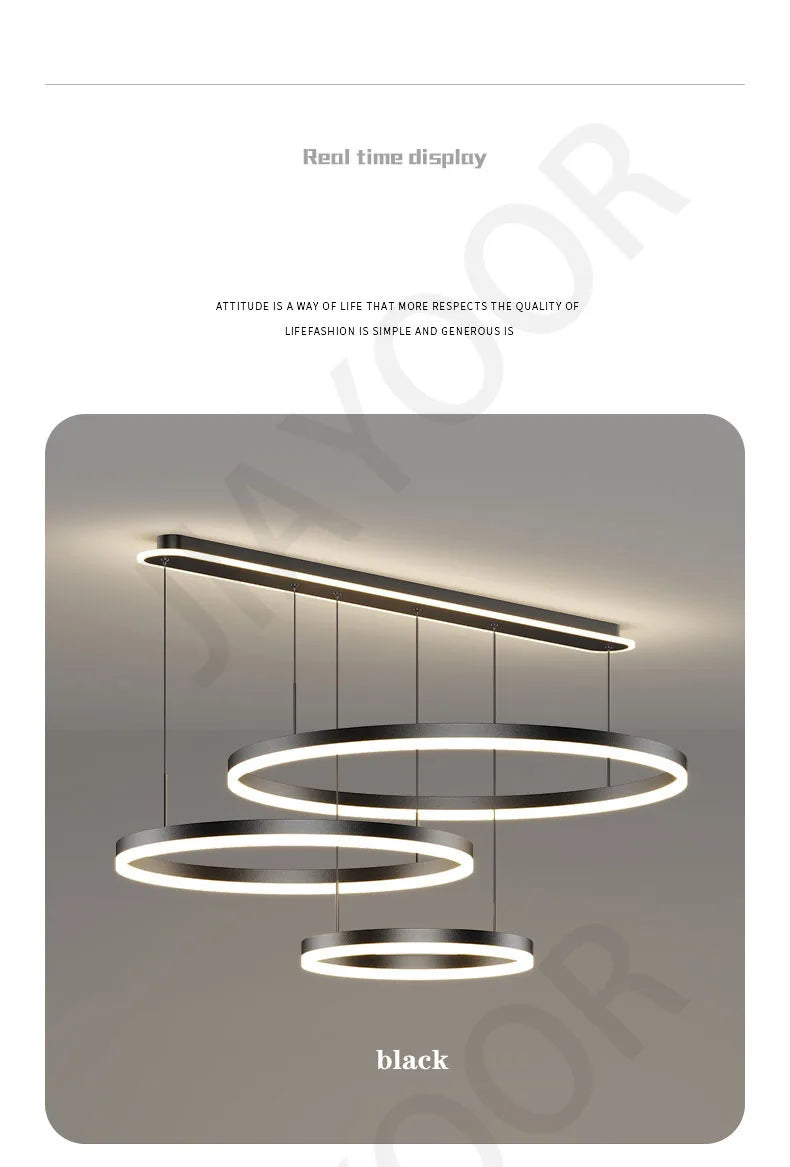 Modern Led Ring Chandelier Dimmable Black Gold Minimalist Decor for Table Dining Living Room Pendant Lamps Home Hanging Lighting