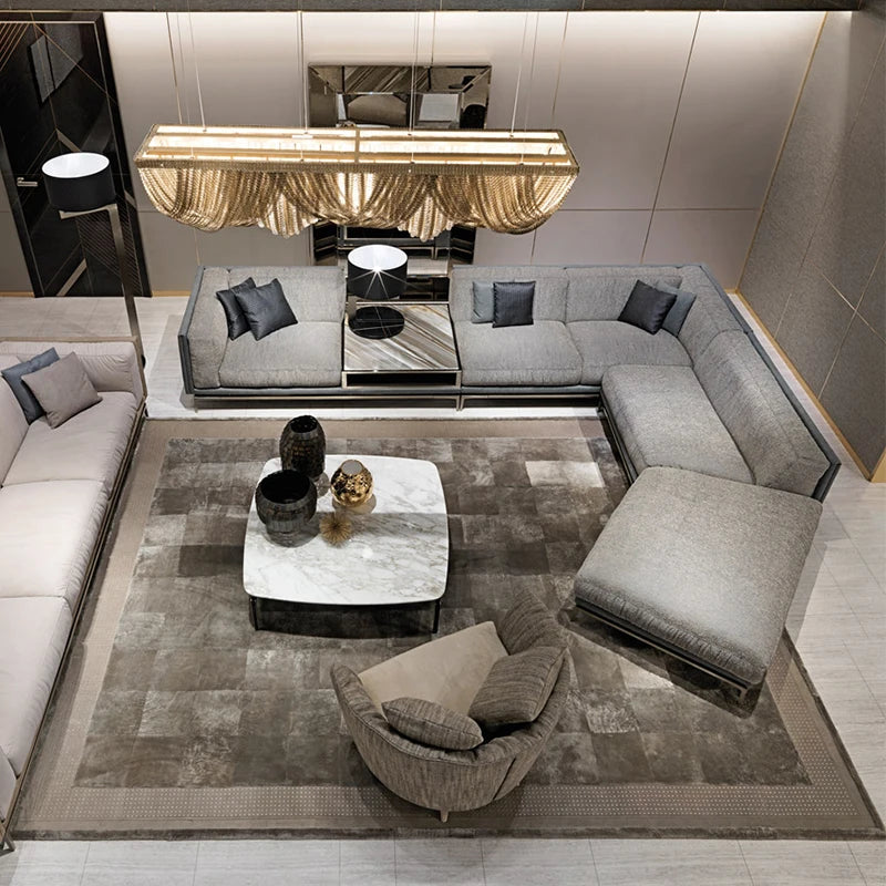 %w Italian Living Room Sectional Couch L-shaped Corner Sofa Set with Convertible Extendable Features Modern Fabric Furniture