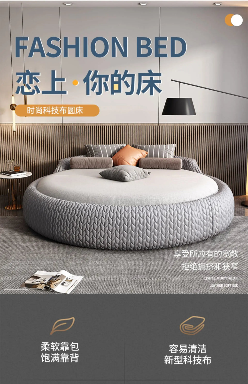 Home 180 200 220 cm Luxury Fabric round Double bed 2 people full size bed frame queen bedroom beds frames bedroom furniture