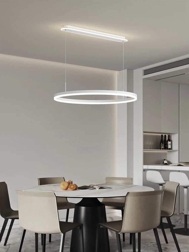 Modern Led Ring Chandelier Dimmable Black Gold Minimalist Decor for Table Dining Living Room Pendant Lamps Home Hanging Lighting