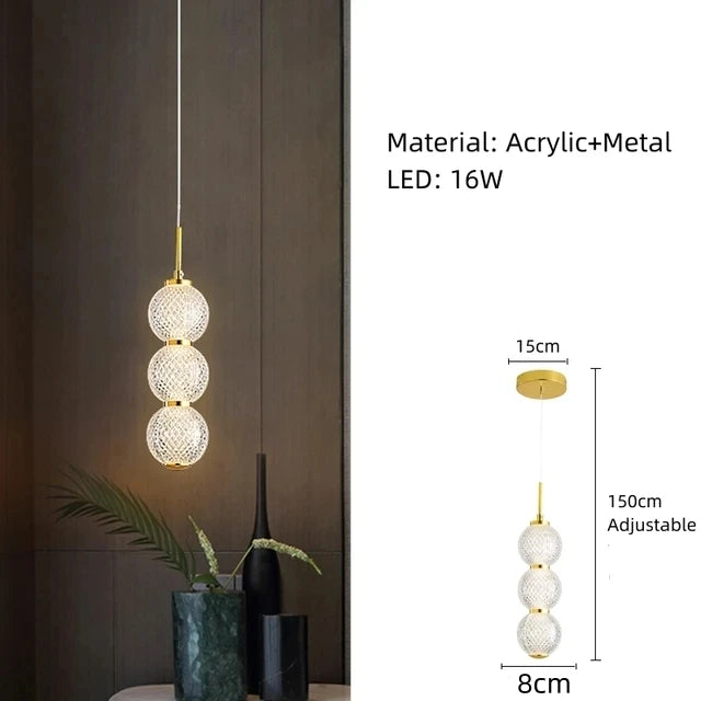 Transparent Acrylic Ball LED Pendant Lights Bedroom Parlor Dining Room Hanging Lamp Height Adjustable Dropshipping