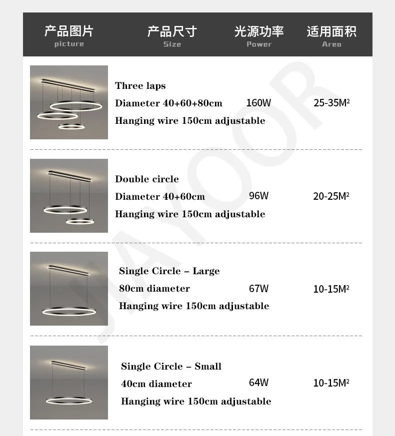 Modern Led Ring Chandelier Dimmable Black Gold Minimalist Decor for Table Dining Living Room Pendant Lamps Home Hanging Lighting