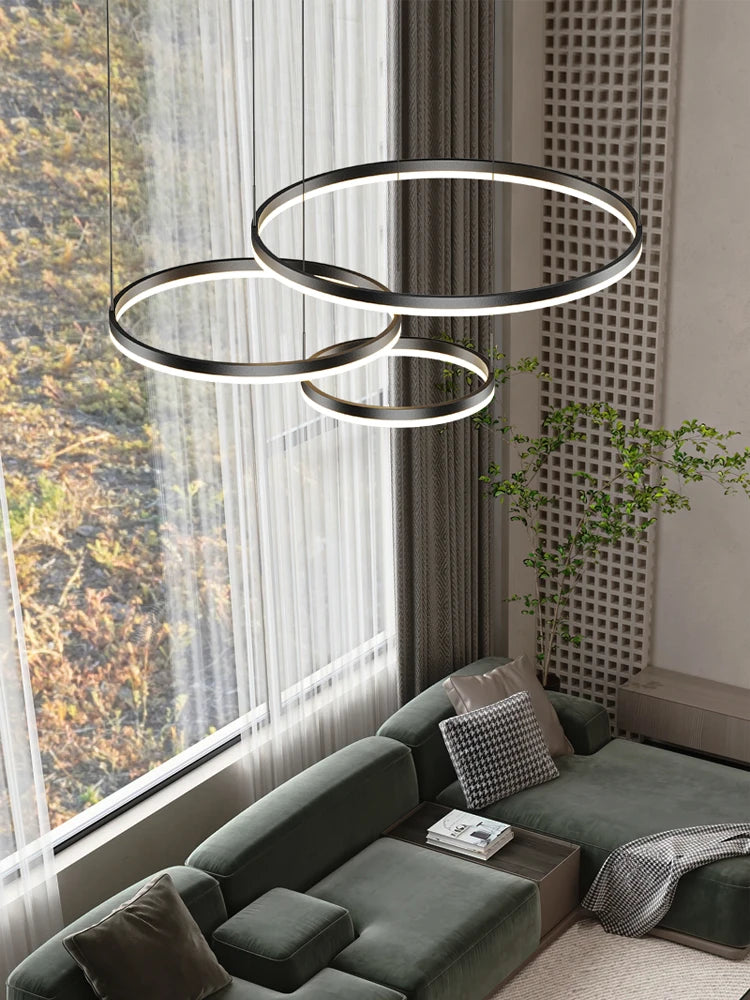 Modern Led Ring Chandelier Dimmable Black Gold Minimalist Decor for Table Dining Living Room Pendant Lamps Home Hanging Lighting