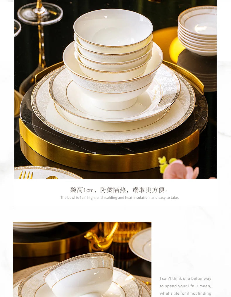 Moving House Tableware Set Bone China 2025 New Tableware Set High-end Luxury Jingdezhen Ceramic Bowls And Plates Home Products