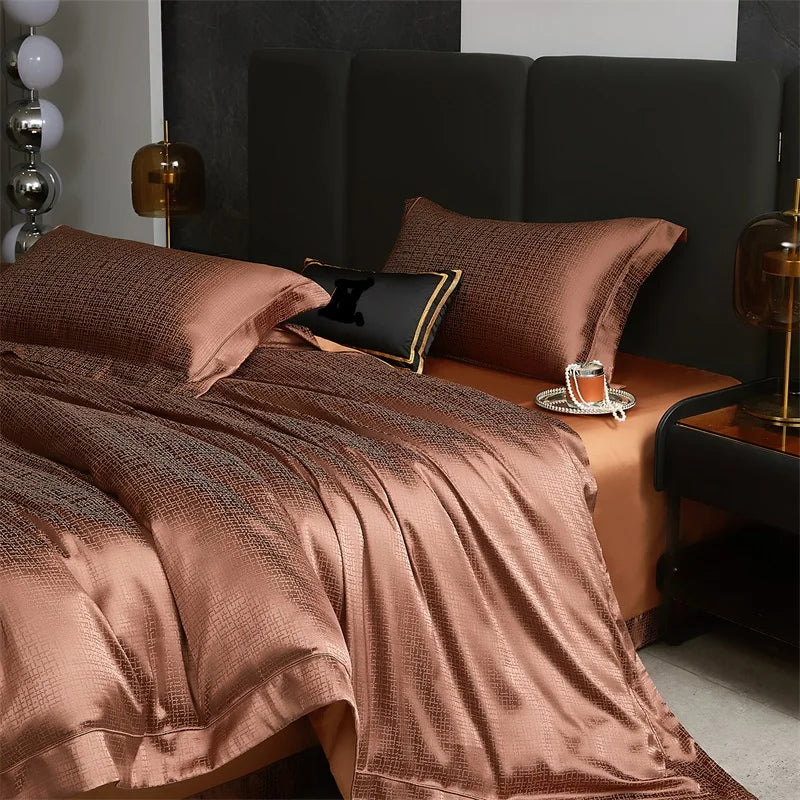 Luxury 100S Egyptian Cotton Jacquard Bedding Set Silky Satin Texture Duvet Cover Set Pillowcases Hotel Grade Soft Bed Linen 4Pcs