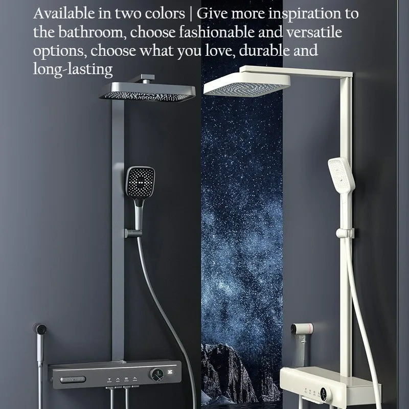 With Waist Spray Shower System Set MultiFunction Smart Digital DisplayRefined CopperAmbient Lighting Pressurize Shower Set