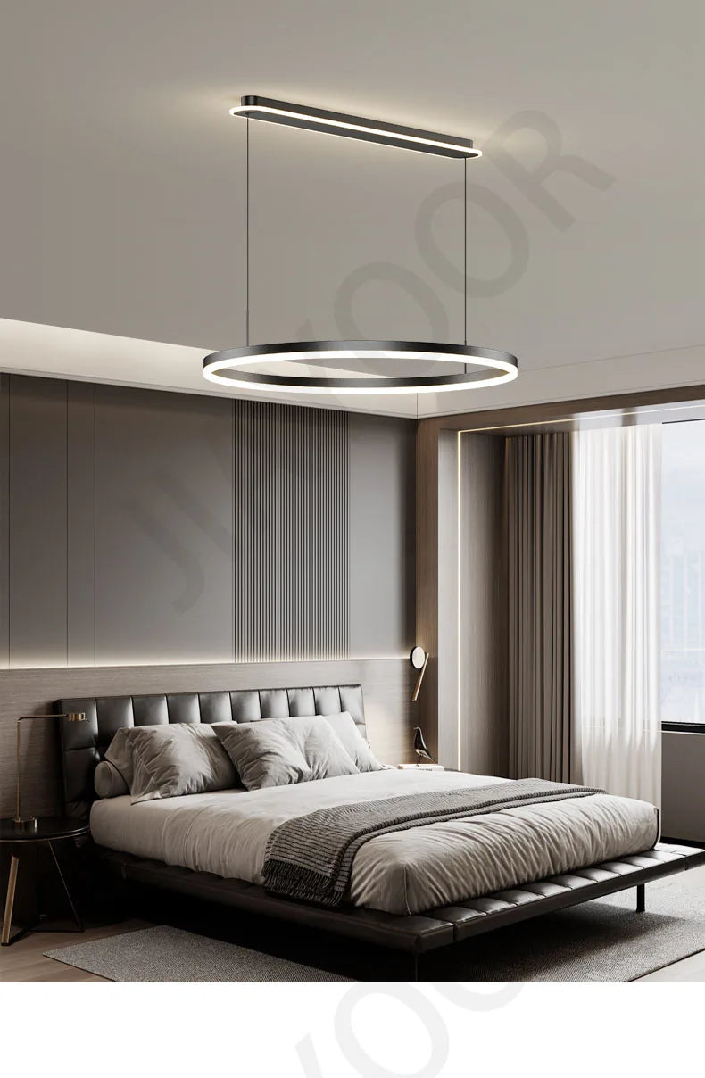 Modern Led Ring Chandelier Dimmable Black Gold Minimalist Decor for Table Dining Living Room Pendant Lamps Home Hanging Lighting