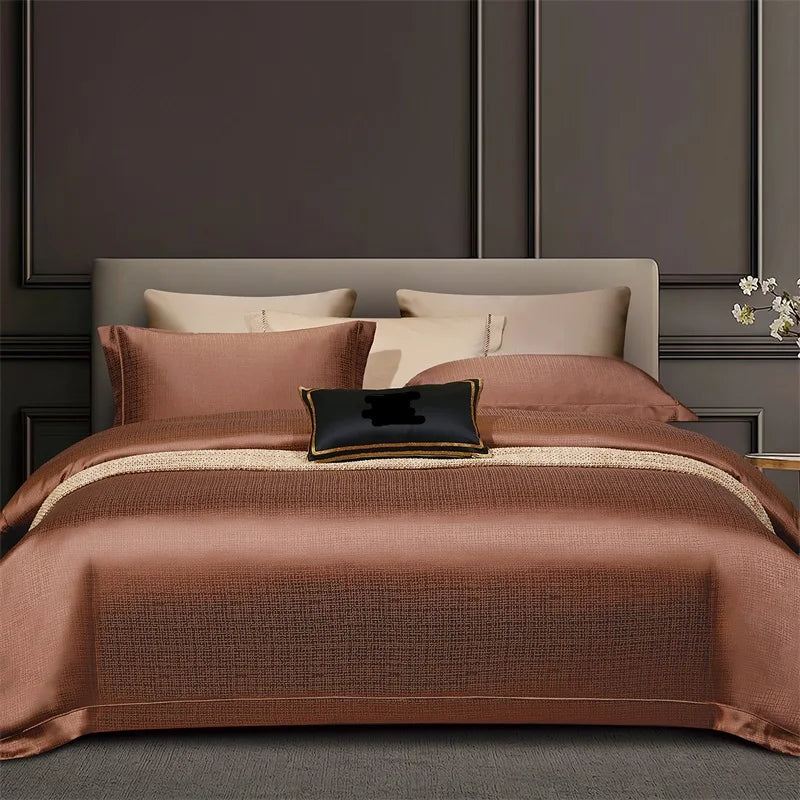 Luxury 100S Egyptian Cotton Jacquard Bedding Set Silky Satin Texture Duvet Cover Set Pillowcases Hotel Grade Soft Bed Linen 4Pcs
