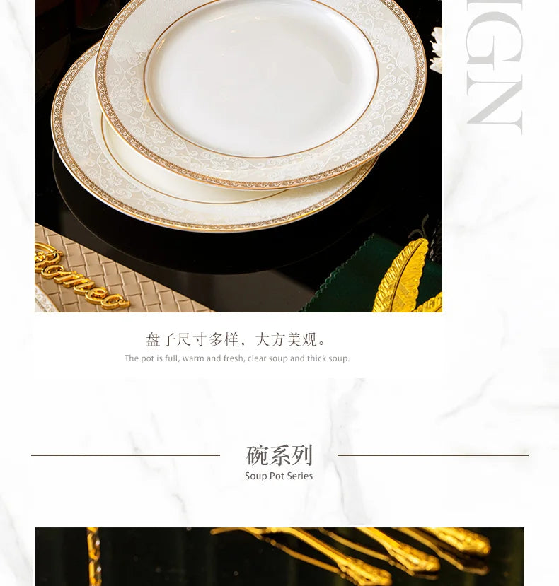 Moving House Tableware Set Bone China 2025 New Tableware Set High-end Luxury Jingdezhen Ceramic Bowls And Plates Home Products