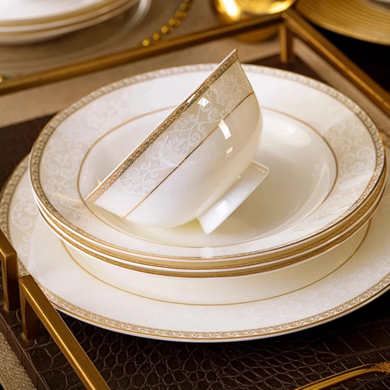 Moving House Tableware Set Bone China 2025 New Tableware Set High-end Luxury Jingdezhen Ceramic Bowls And Plates Home Products