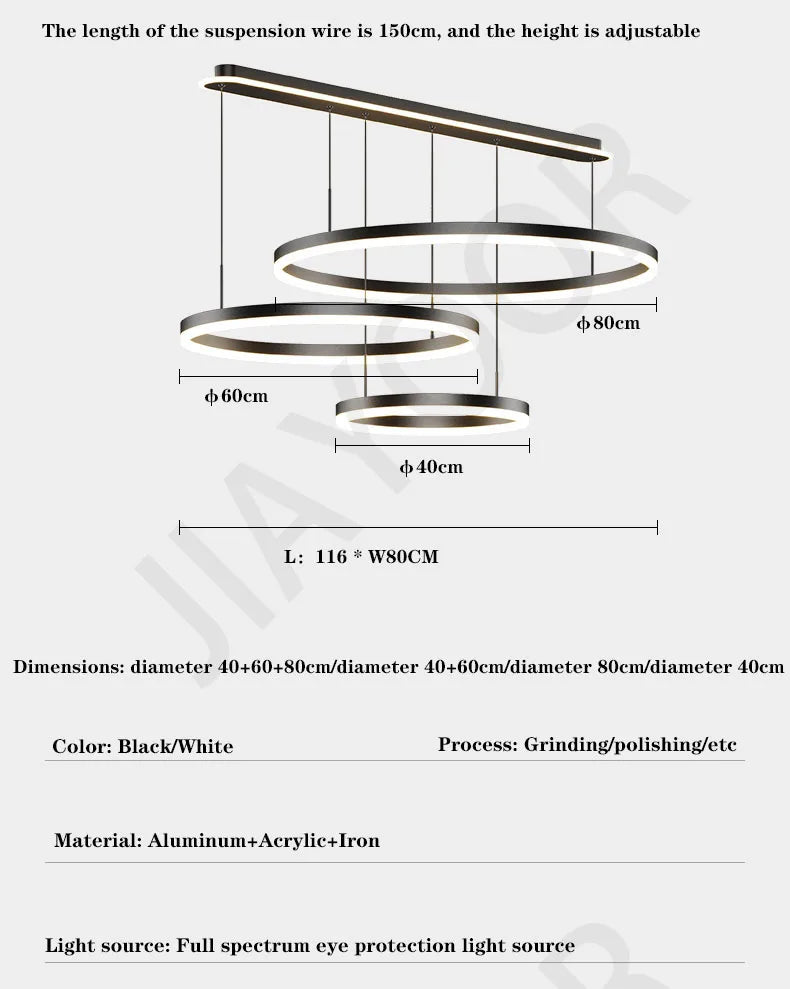 Modern Led Ring Chandelier Dimmable Black Gold Minimalist Decor for Table Dining Living Room Pendant Lamps Home Hanging Lighting