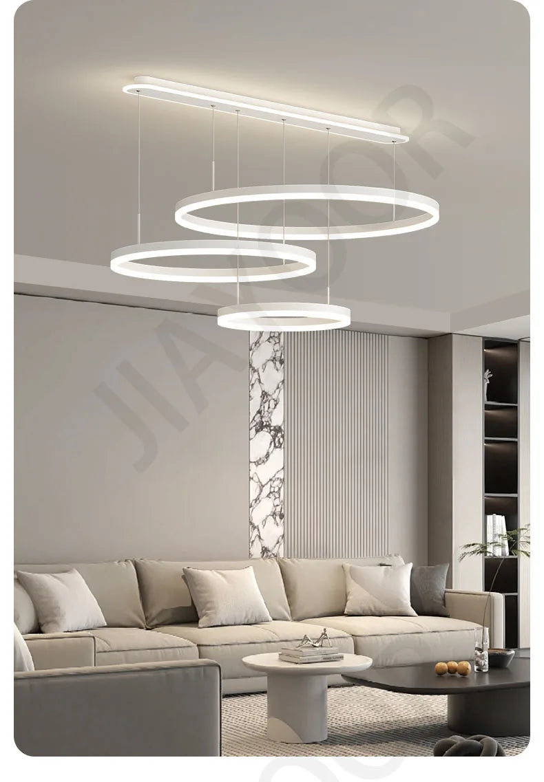 Modern Led Ring Chandelier Dimmable Black Gold Minimalist Decor for Table Dining Living Room Pendant Lamps Home Hanging Lighting