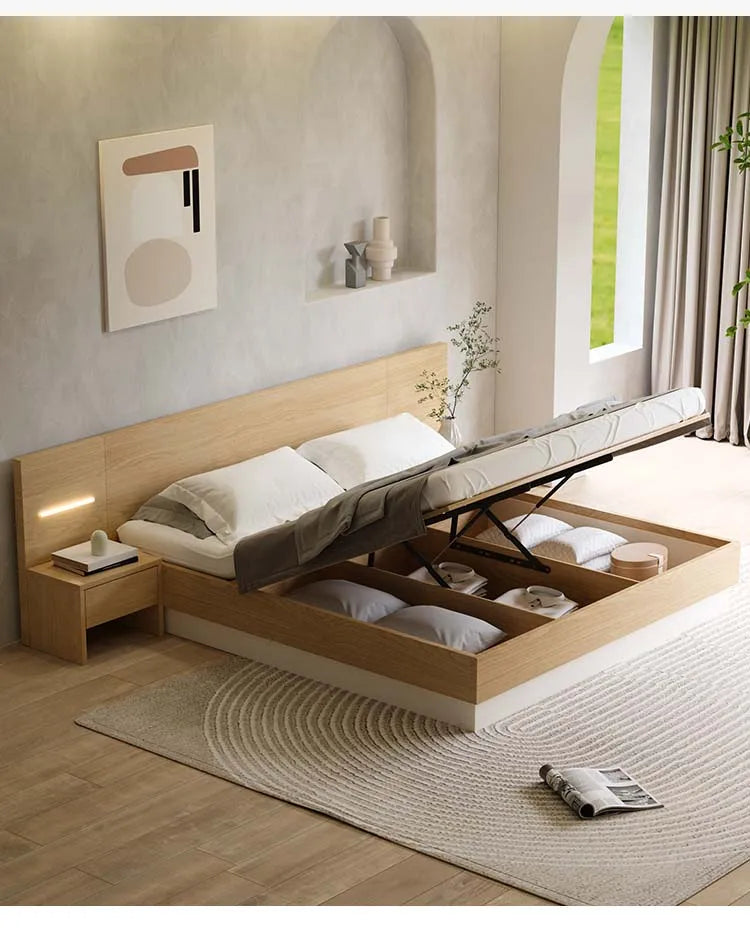 Nordic Bedroom Furniture Double Bed With Storage Box Adjustable Gas Lift Tatami Bed Modern Light Luxury King Size Bed Frame
