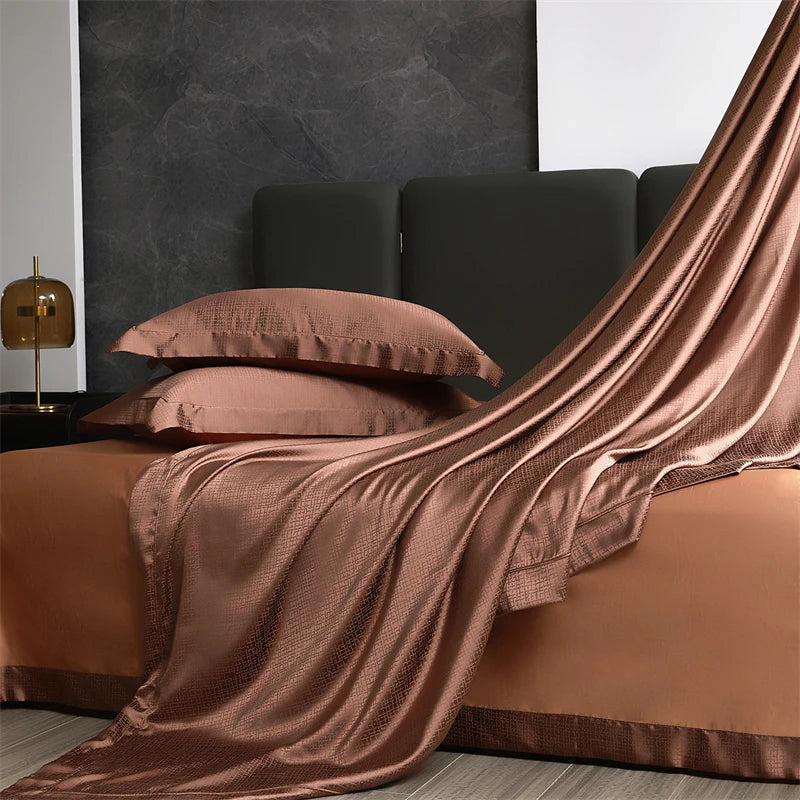 Luxury 100S Egyptian Cotton Jacquard Bedding Set Silky Satin Texture Duvet Cover Set Pillowcases Hotel Grade Soft Bed Linen 4Pcs