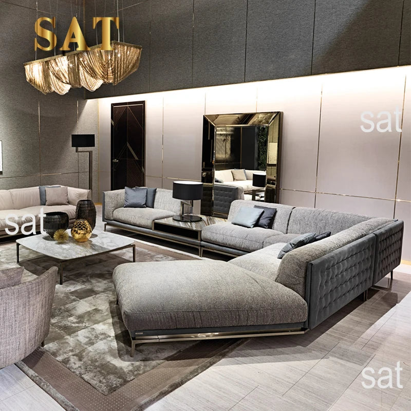%w Italian Living Room Sectional Couch L-shaped Corner Sofa Set with Convertible Extendable Features Modern Fabric Furniture