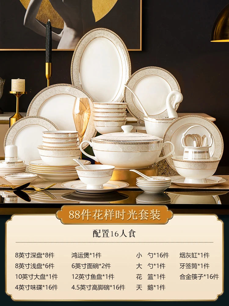 Moving House Tableware Set Bone China 2025 New Tableware Set High-end Luxury Jingdezhen Ceramic Bowls And Plates Home Products